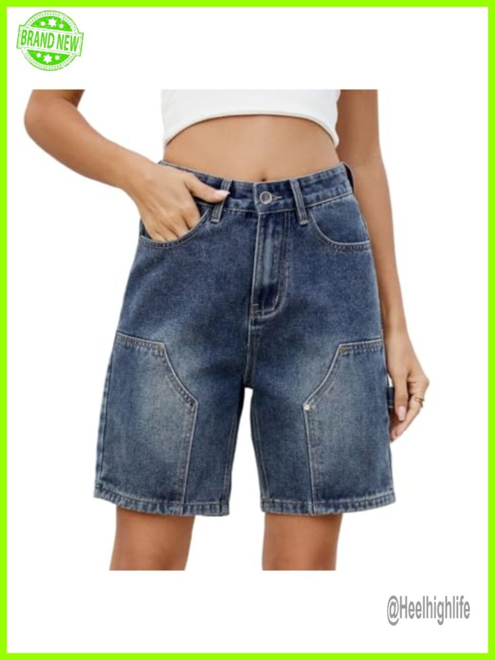 Knee Length Baggy Cargo Shorts High Waisted Loose Fit Utility Pockets Rayon